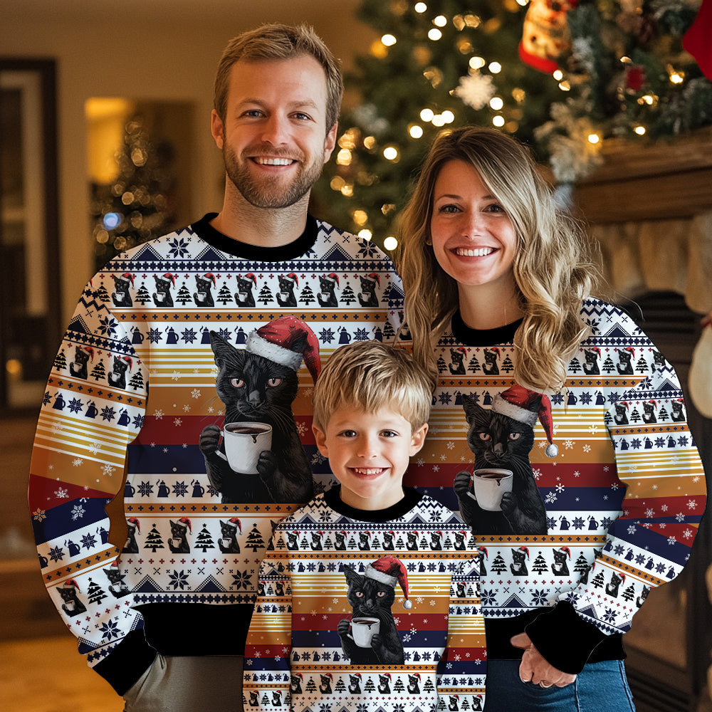 Black Cat Coffee Ugly Christmas Sweater