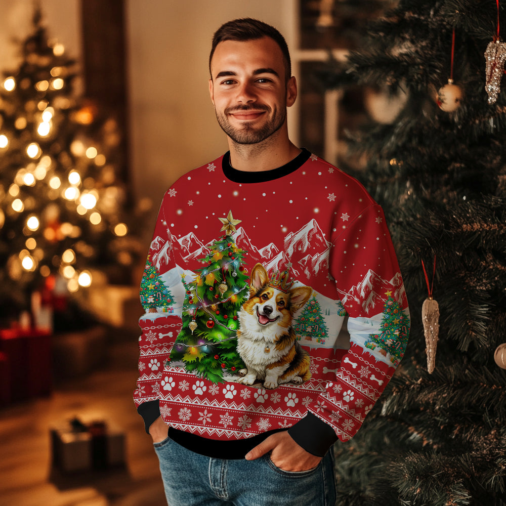 Corgi Ugly Christmas Sweater, Funny Dog Lover Holiday Sweatshirt, Cute Puppy Xmas Party Pullover for Men & Women