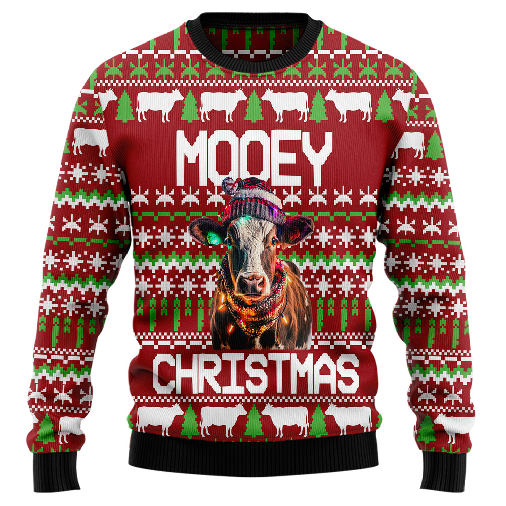 Mooey Christmas Cow Ugly Christmas Sweater, Funny Farm Animal Holiday Sweatshirt, Novelty Xmas Gift for Men and Women
