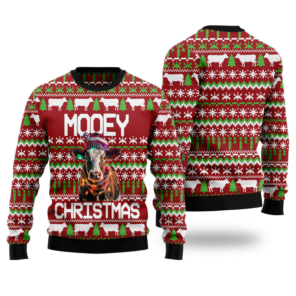 Mooey Christmas Cow Ugly Christmas Sweater, Funny Farm Animal Holiday Sweatshirt, Novelty Xmas Gift for Men and Women