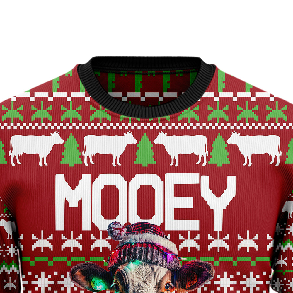 Mooey Christmas Cow Ugly Christmas Sweater, Funny Farm Animal Holiday Sweatshirt, Novelty Xmas Gift for Men and Women