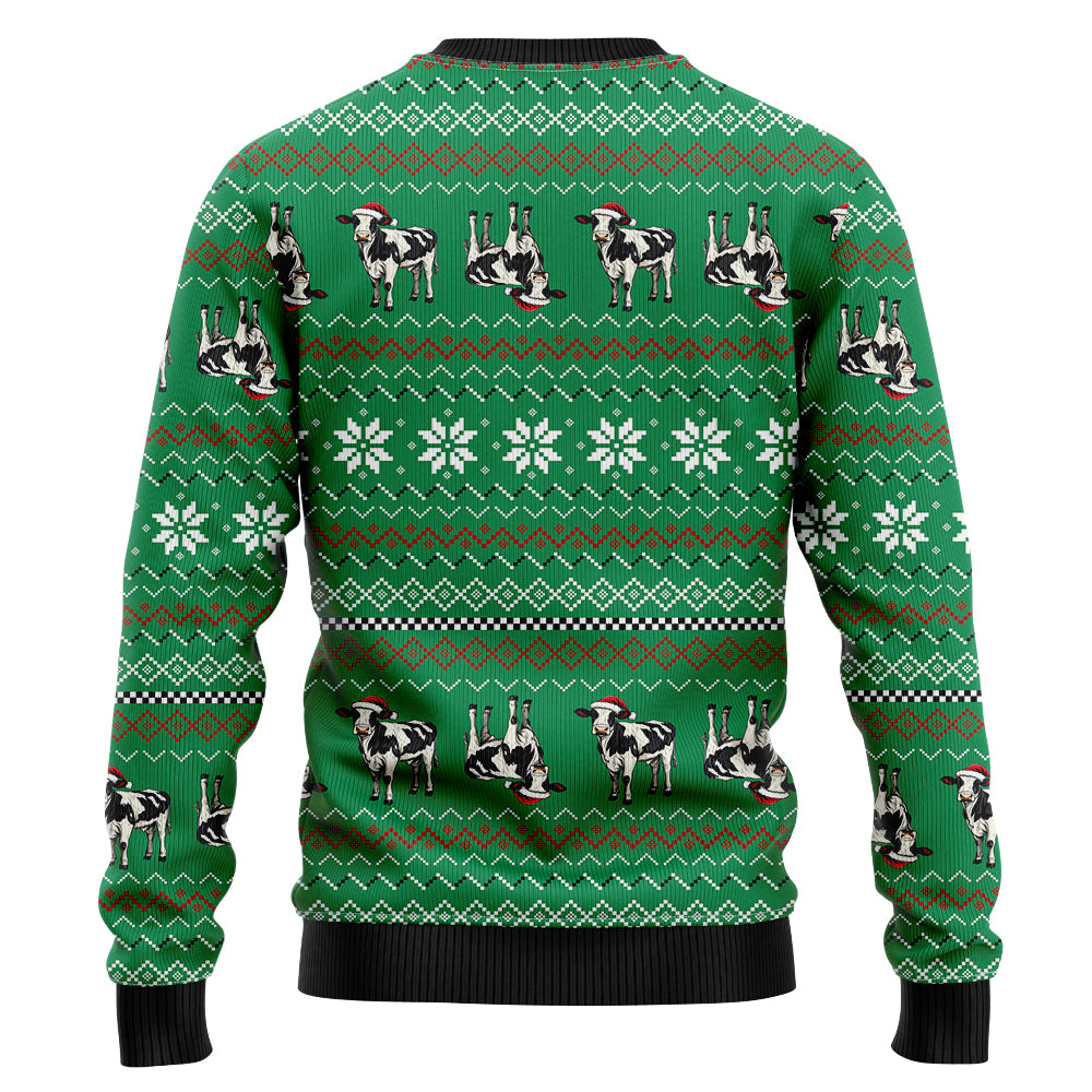 Funny Santa Cow Ugly Christmas Sweater, 3D Green Farm Animal Holiday Sweatshirt, Cute Heifer Xmas Jumper