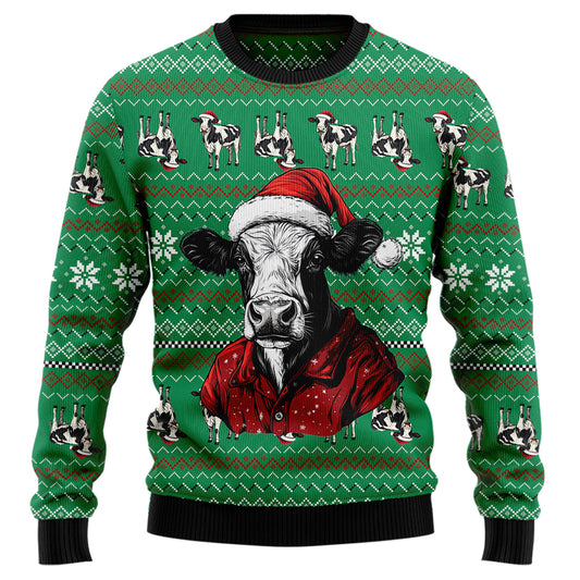 Festive Santa Hat Cow Ugly Christmas Sweater