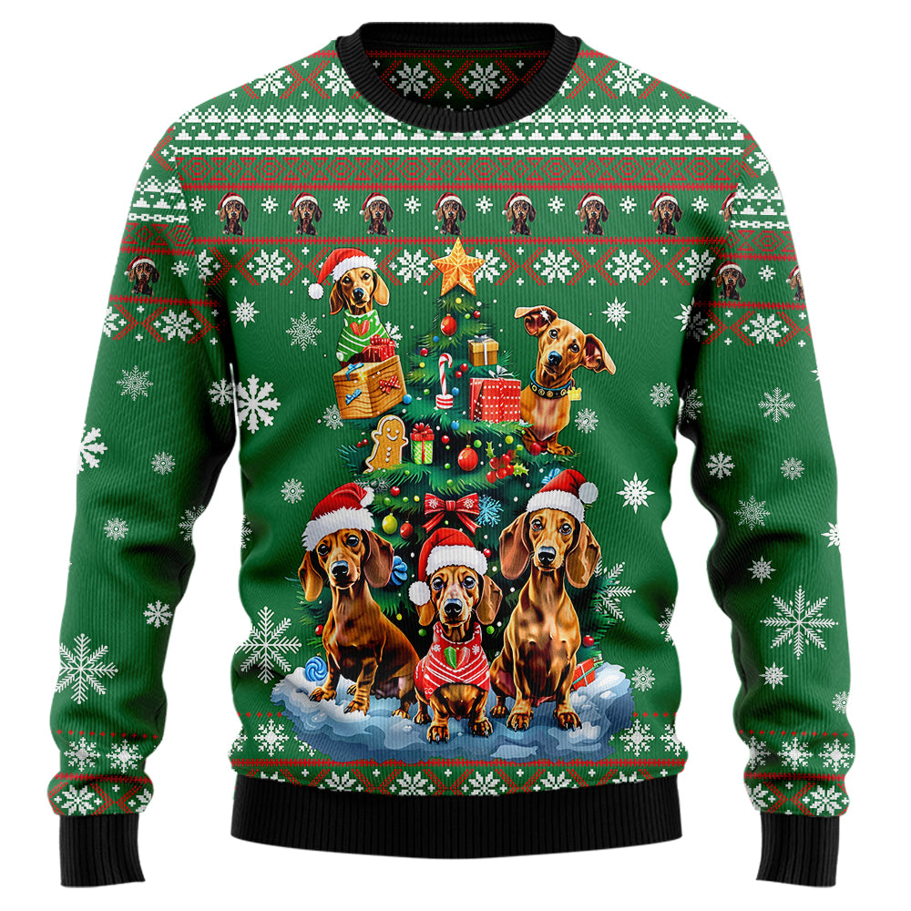 Funny Dachshund Dog Ugly Christmas Sweater, Cute Wiener Dog Lover Holiday Sweatshirt, Novelty Xmas Pullover Men Women