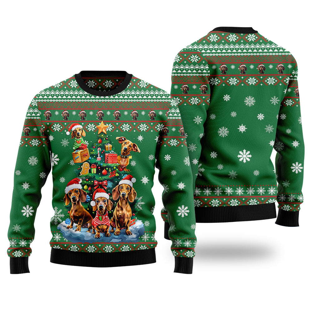 Funny Dachshund Dog Ugly Christmas Sweater, Cute Wiener Dog Lover Holiday Sweatshirt, Novelty Xmas Pullover Men Women