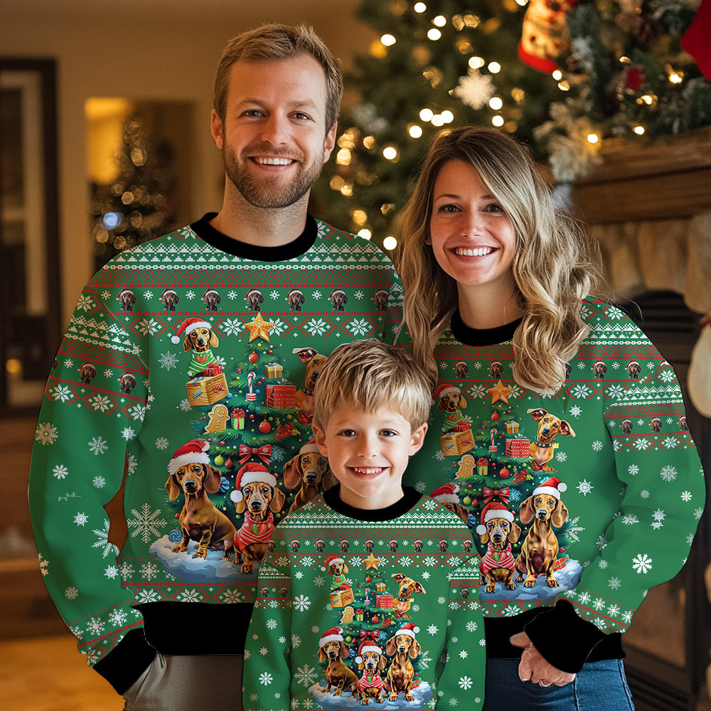Funny Dachshund Dog Ugly Christmas Sweater, Cute Wiener Dog Lover Holiday Sweatshirt, Novelty Xmas Pullover Men Women