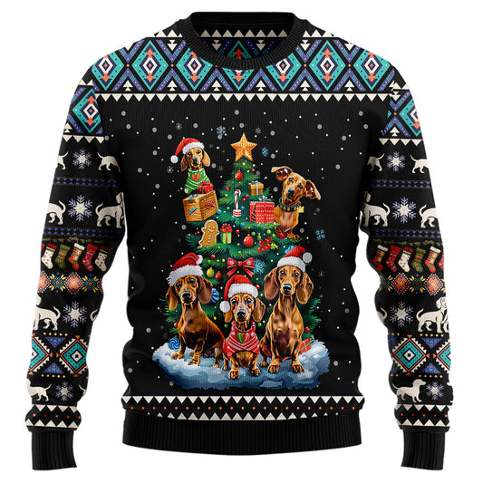 Cute Dachshund Christmas Tree Ugly Christmas Sweater