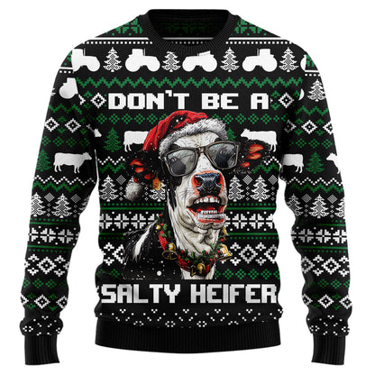 "Don't Be A Salty Heifer" Cow Ugly Christmas Sweater