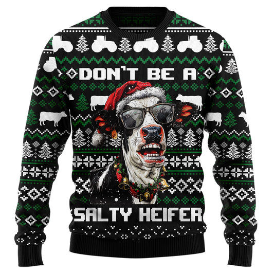 "Don't Be A Salty Heifer" Cow Ugly Christmas Sweater