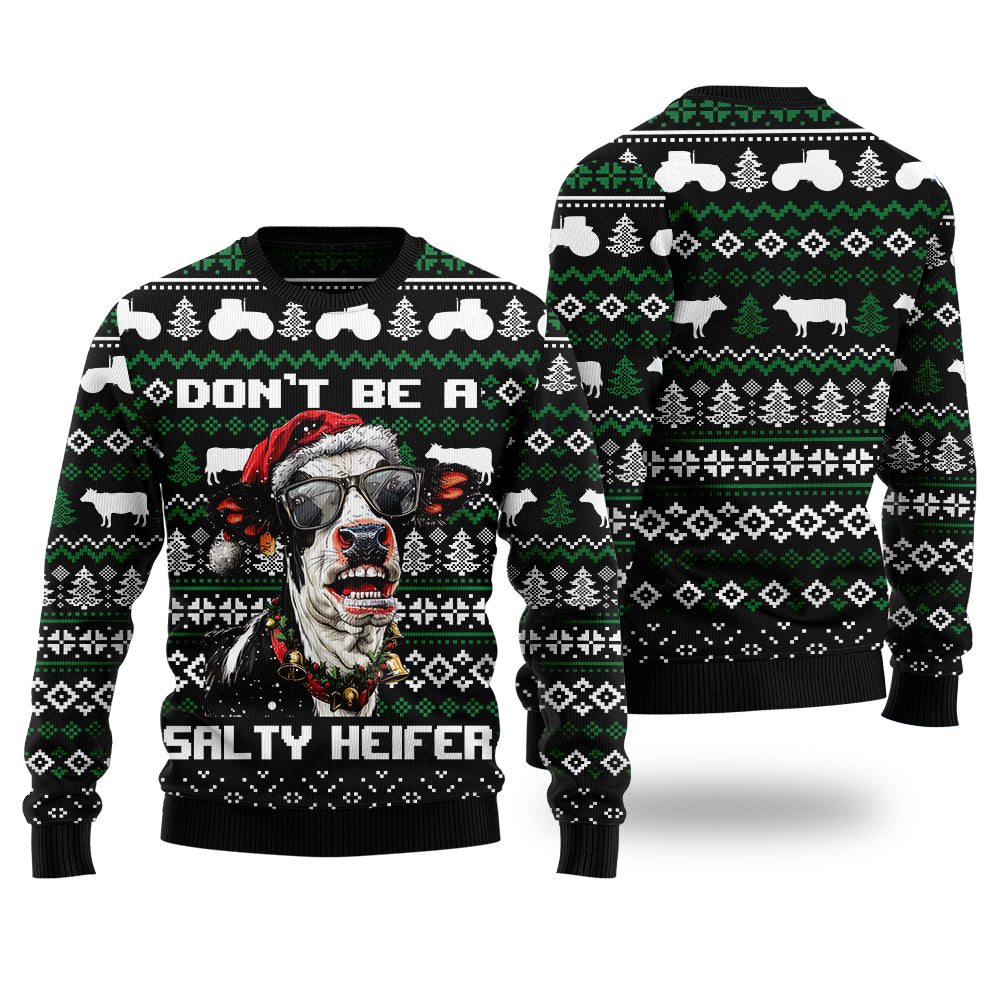 "Don't Be A Salty Heifer" Cow Ugly Christmas Sweater