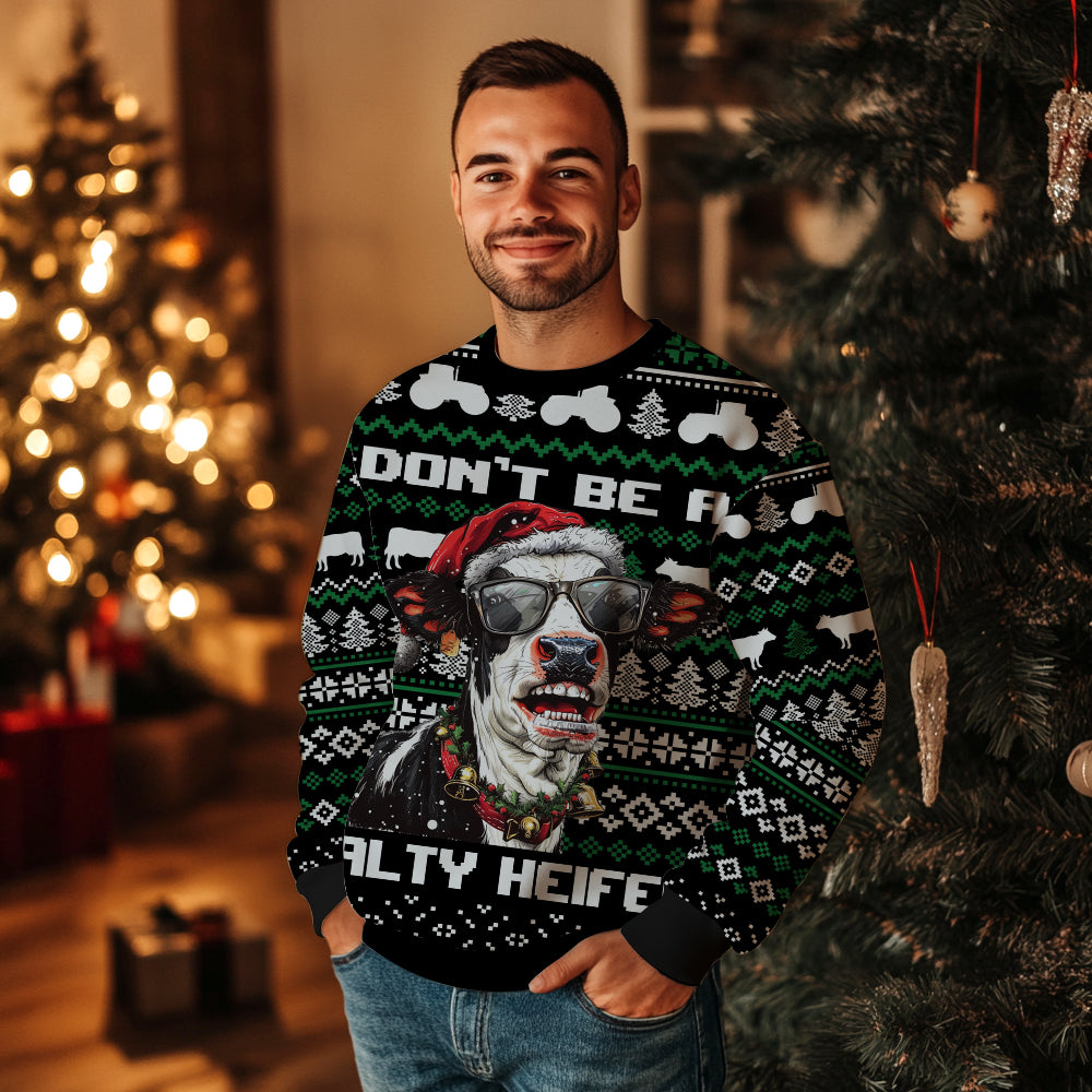 "Don't Be A Salty Heifer" Cow Ugly Christmas Sweater