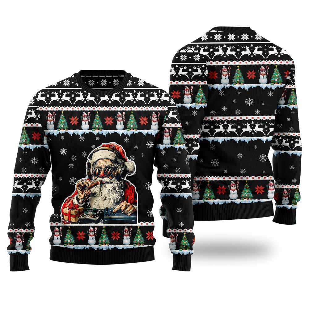 DJ Santa Ugly Christmas Sweater, Funny Disc Jockey Holiday Sweatshirt, Novelty Music Xmas Party Pullover Men Women