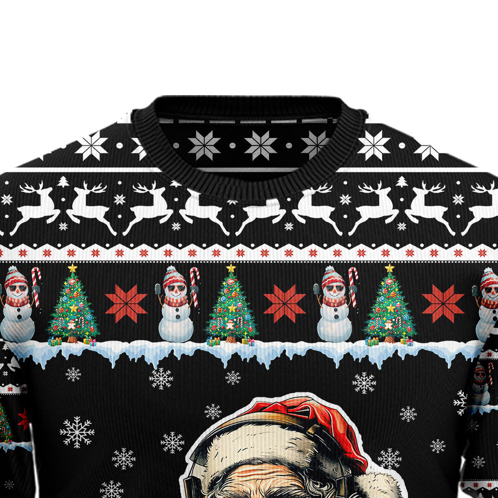 DJ Santa Ugly Christmas Sweater, Funny Disc Jockey Holiday Sweatshirt, Novelty Music Xmas Party Pullover Men Women