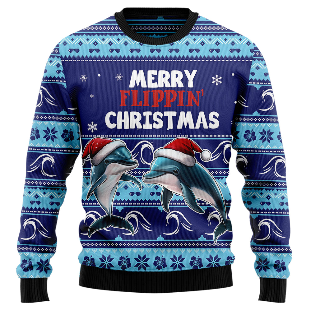 Merry Flippin' Christmas Dolphin Ugly Christmas Sweater