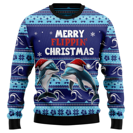 Merry Flippin' Christmas Dolphin Ugly Christmas Sweater
