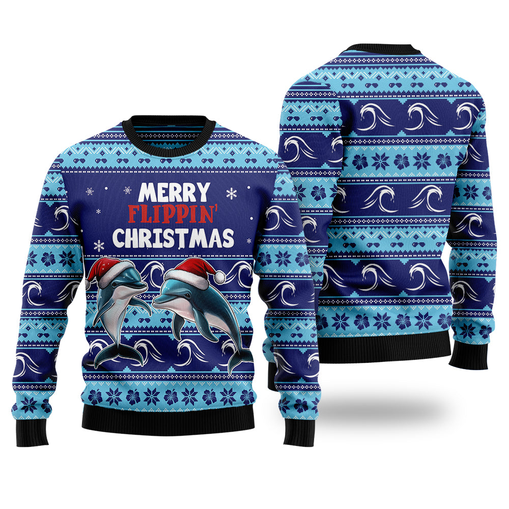 Merry Flippin' Christmas Dolphin Ugly Christmas Sweater