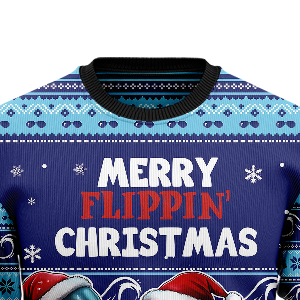 Merry Flippin' Christmas Dolphin Ugly Christmas Sweater