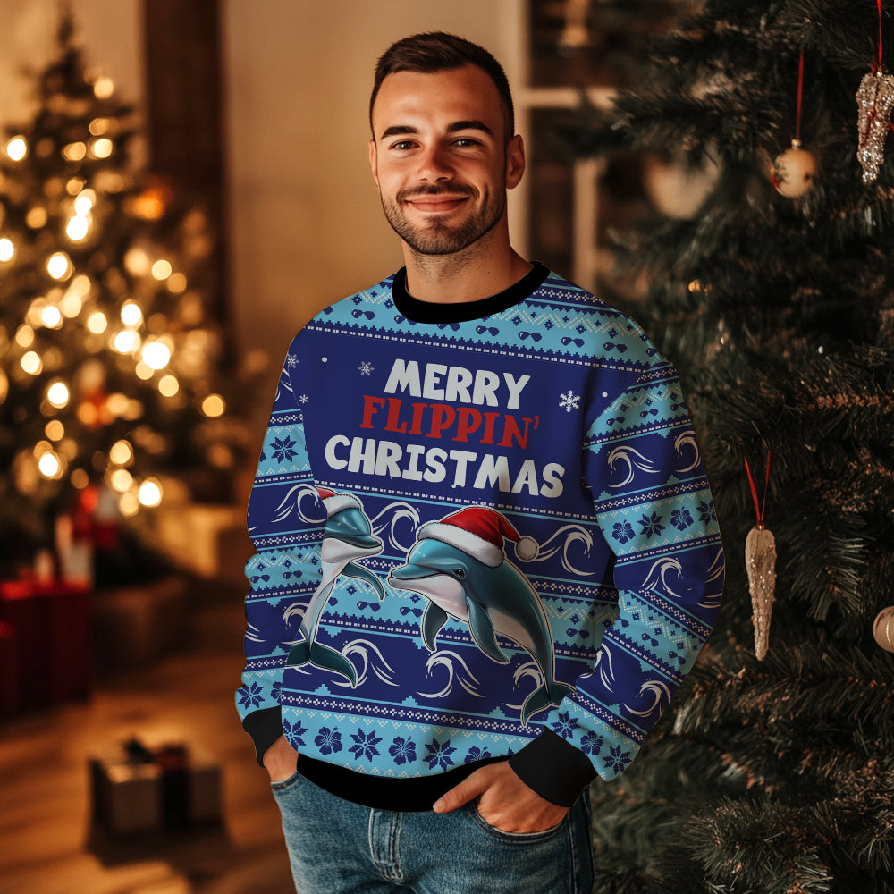 Merry Flippin' Christmas Dolphin Ugly Christmas Sweater