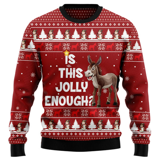 "Is This Jolly Enough" Funny Donkey Ugly Christmas Sweater