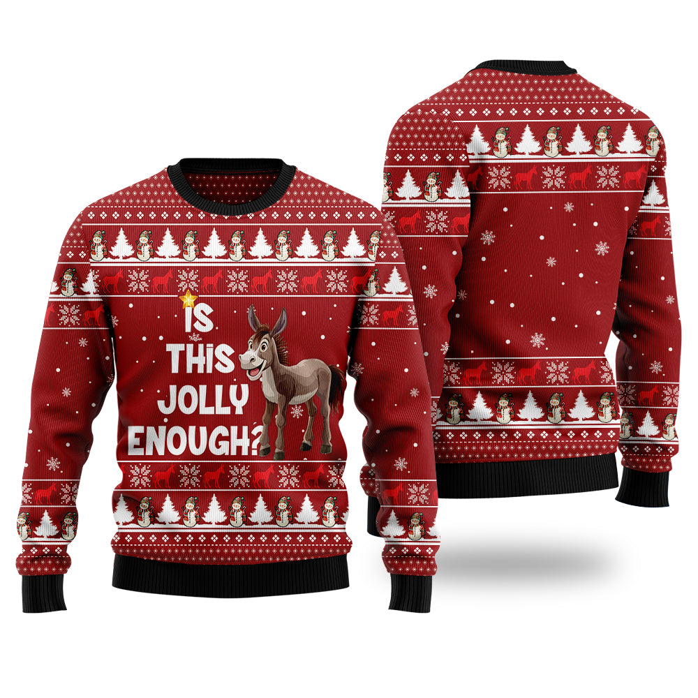 "Is This Jolly Enough" Funny Donkey Ugly Christmas Sweater