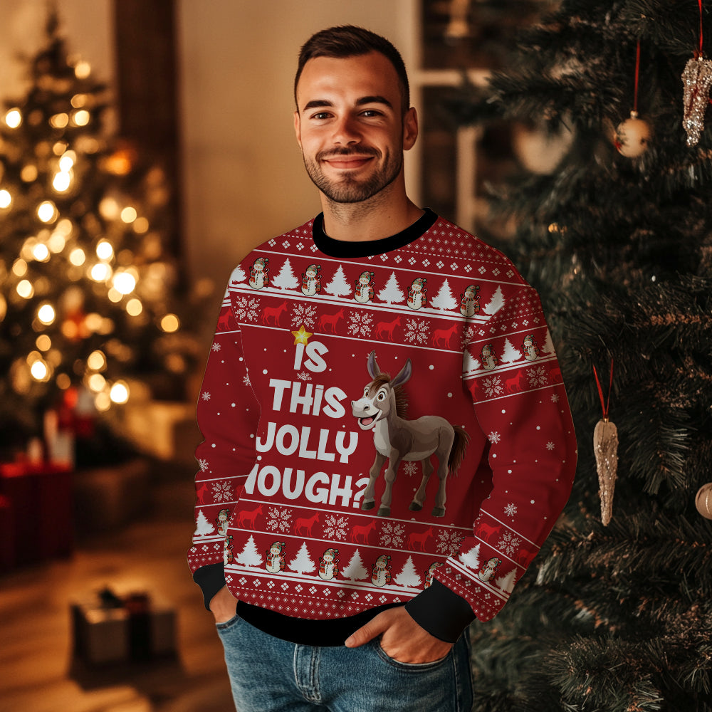 "Is This Jolly Enough" Funny Donkey Ugly Christmas Sweater