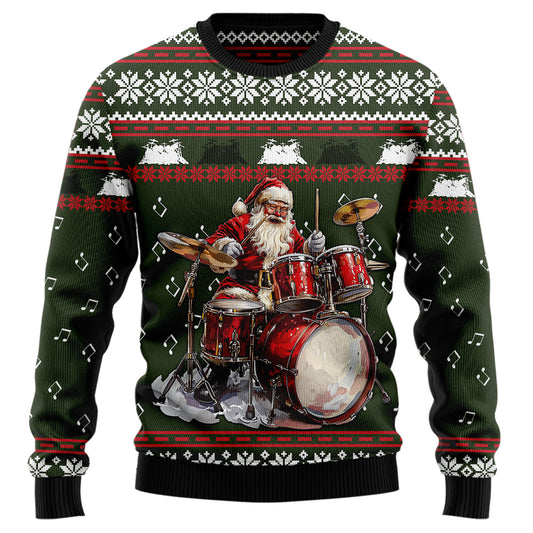 Rockin Santa Drummer Christmas Ugly Christmas Sweater