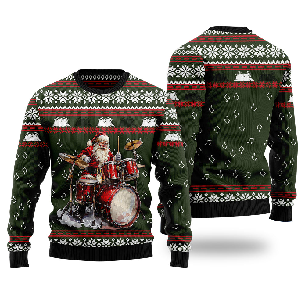 Rockin Santa Drummer Christmas Ugly Christmas Sweater