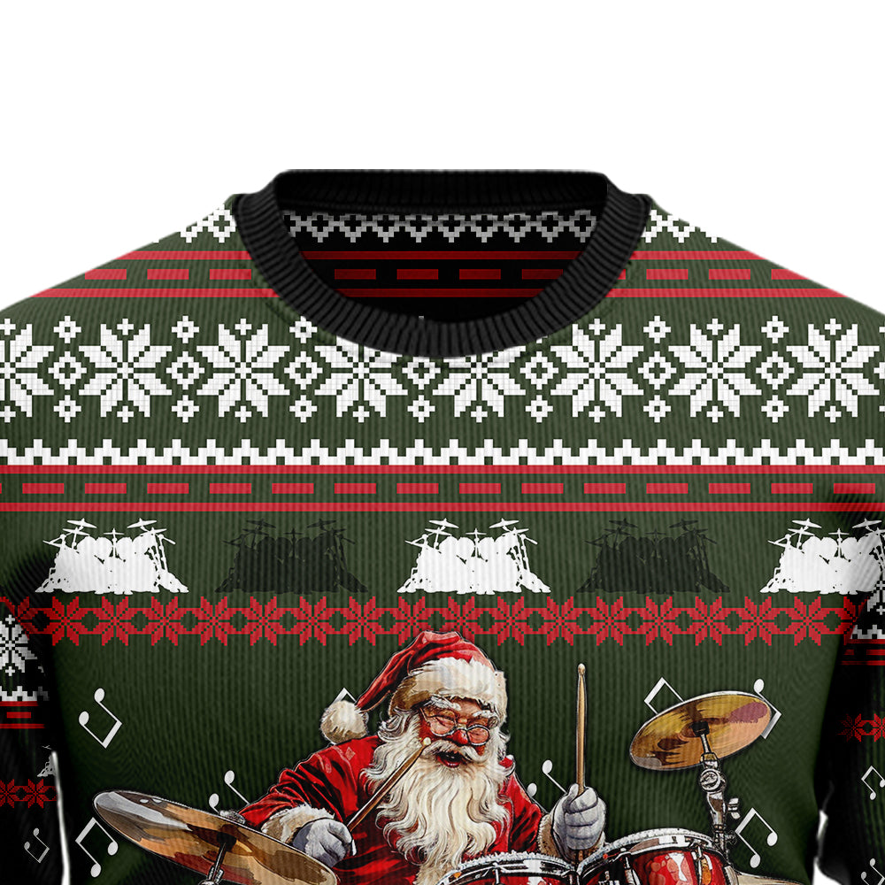 Rockin Santa Drummer Christmas Ugly Christmas Sweater