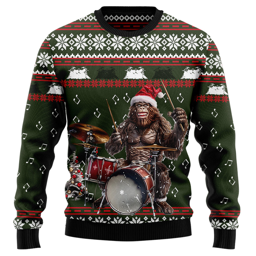 Bigfoot Drummer Ugly Christmas Sweater