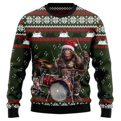 Bigfoot Drummer Ugly Christmas Sweater