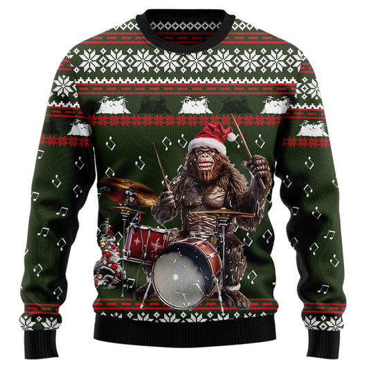 Bigfoot Drummer Ugly Christmas Sweater