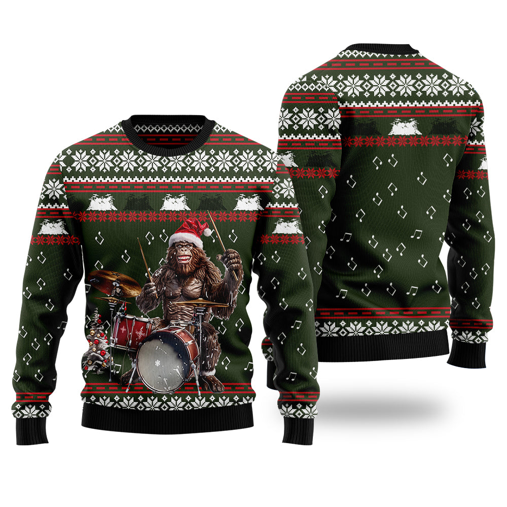 Bigfoot Drummer Ugly Christmas Sweater
