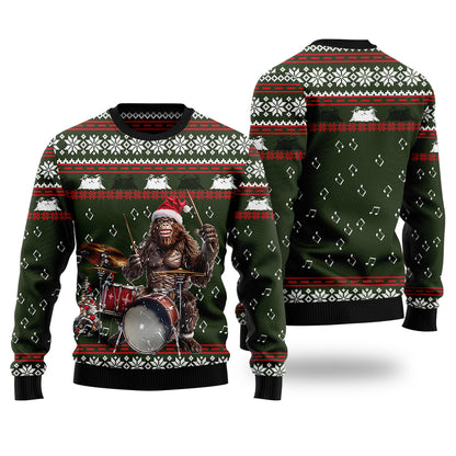 Bigfoot Drummer Ugly Christmas Sweater