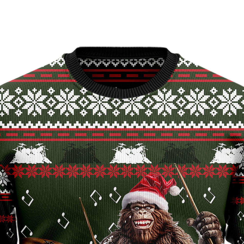 Bigfoot Drummer Ugly Christmas Sweater