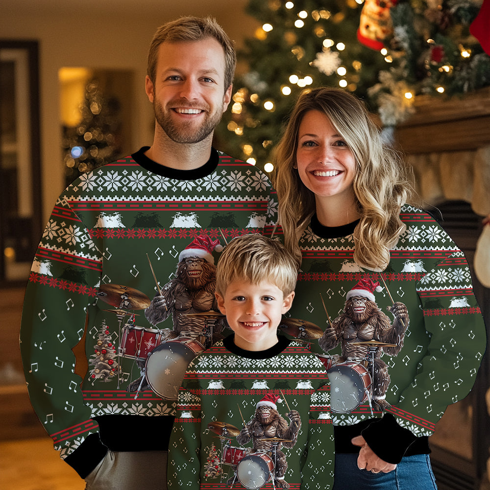 Bigfoot Drummer Ugly Christmas Sweater