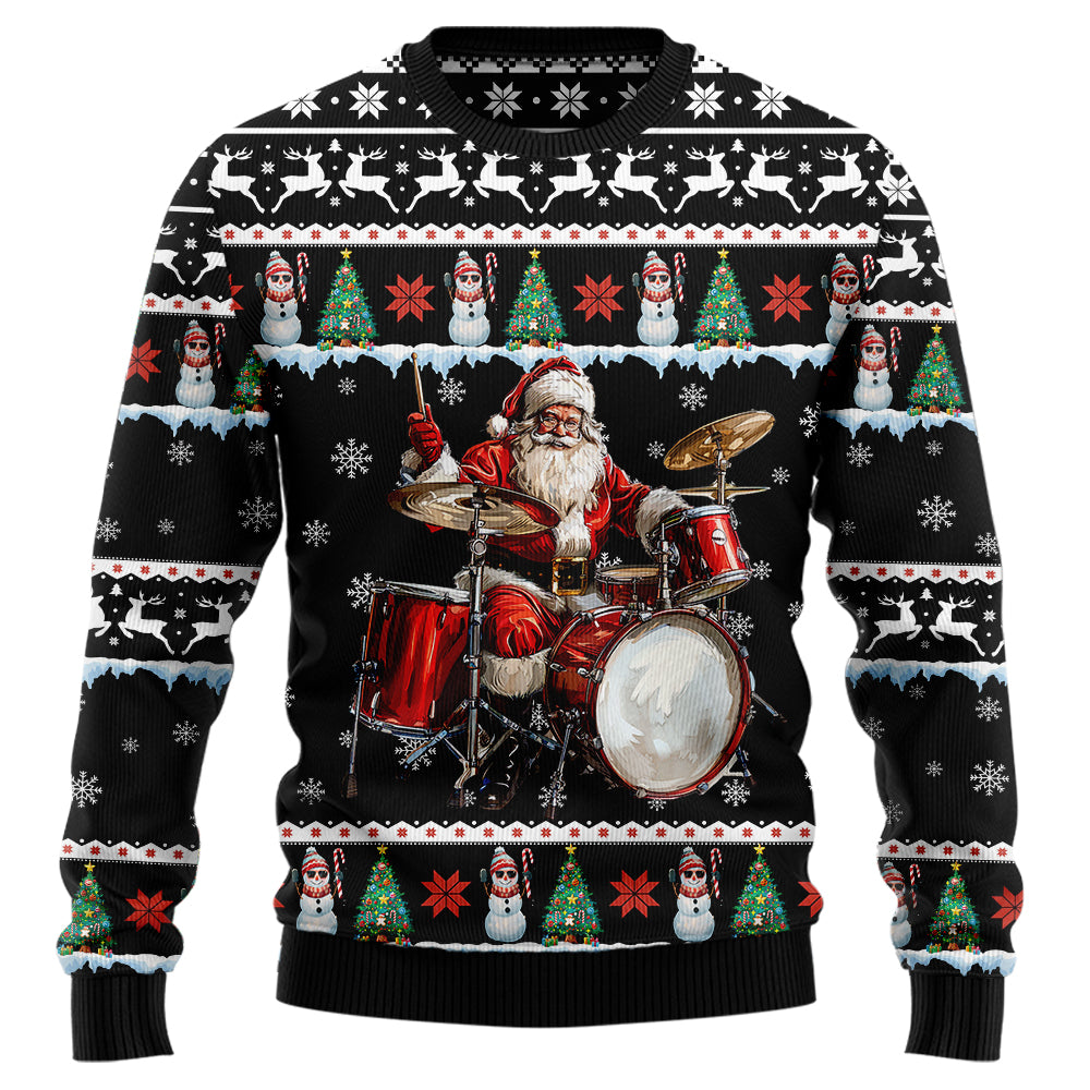 Festive Drummer Santa Ugly Christmas Sweater
