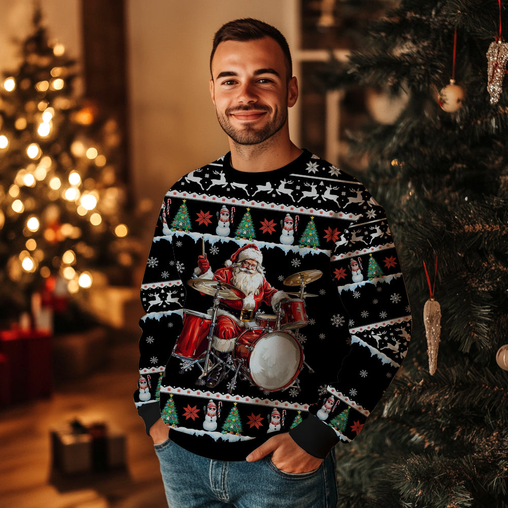 Festive Drummer Santa Ugly Christmas Sweater