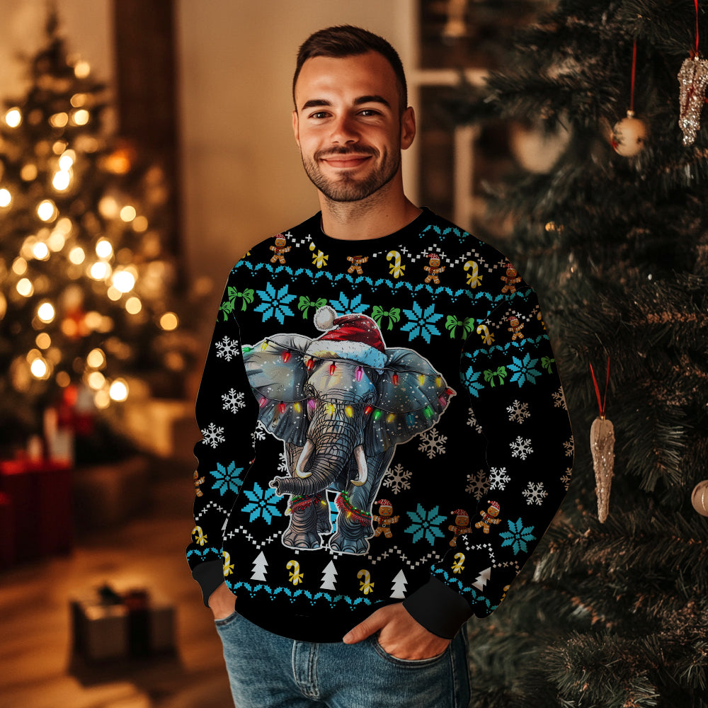 Festive Santa Hat Elephant Ugly Christmas Sweater