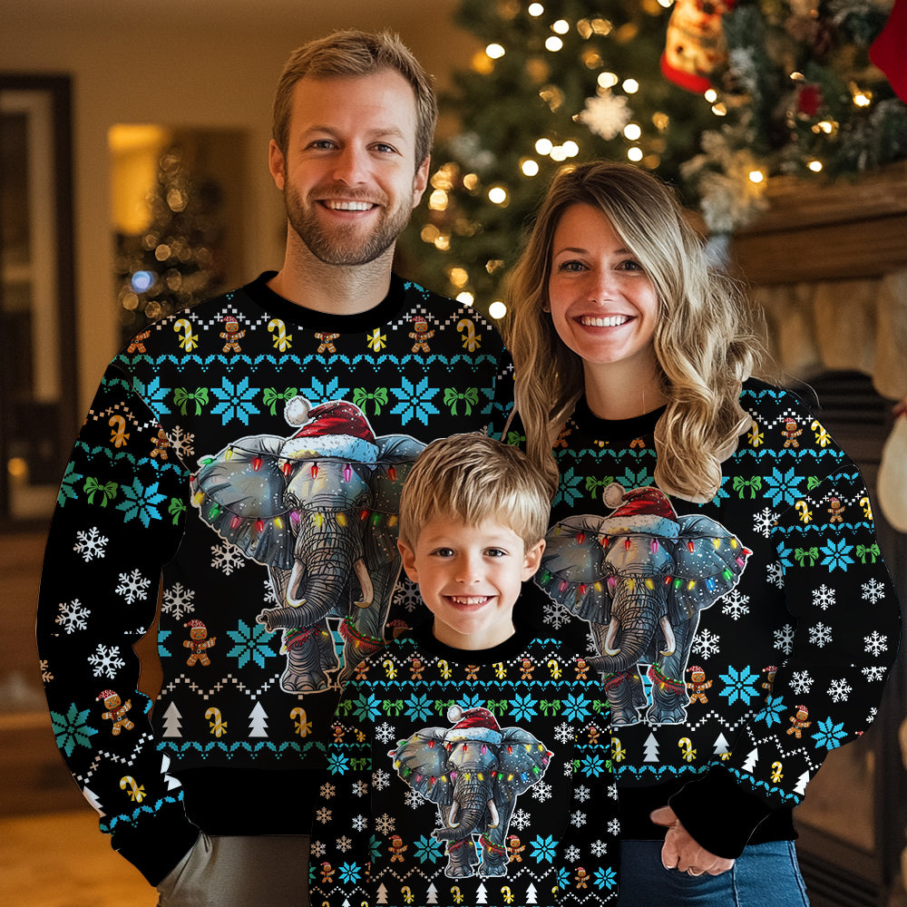 Festive Santa Hat Elephant Ugly Christmas Sweater
