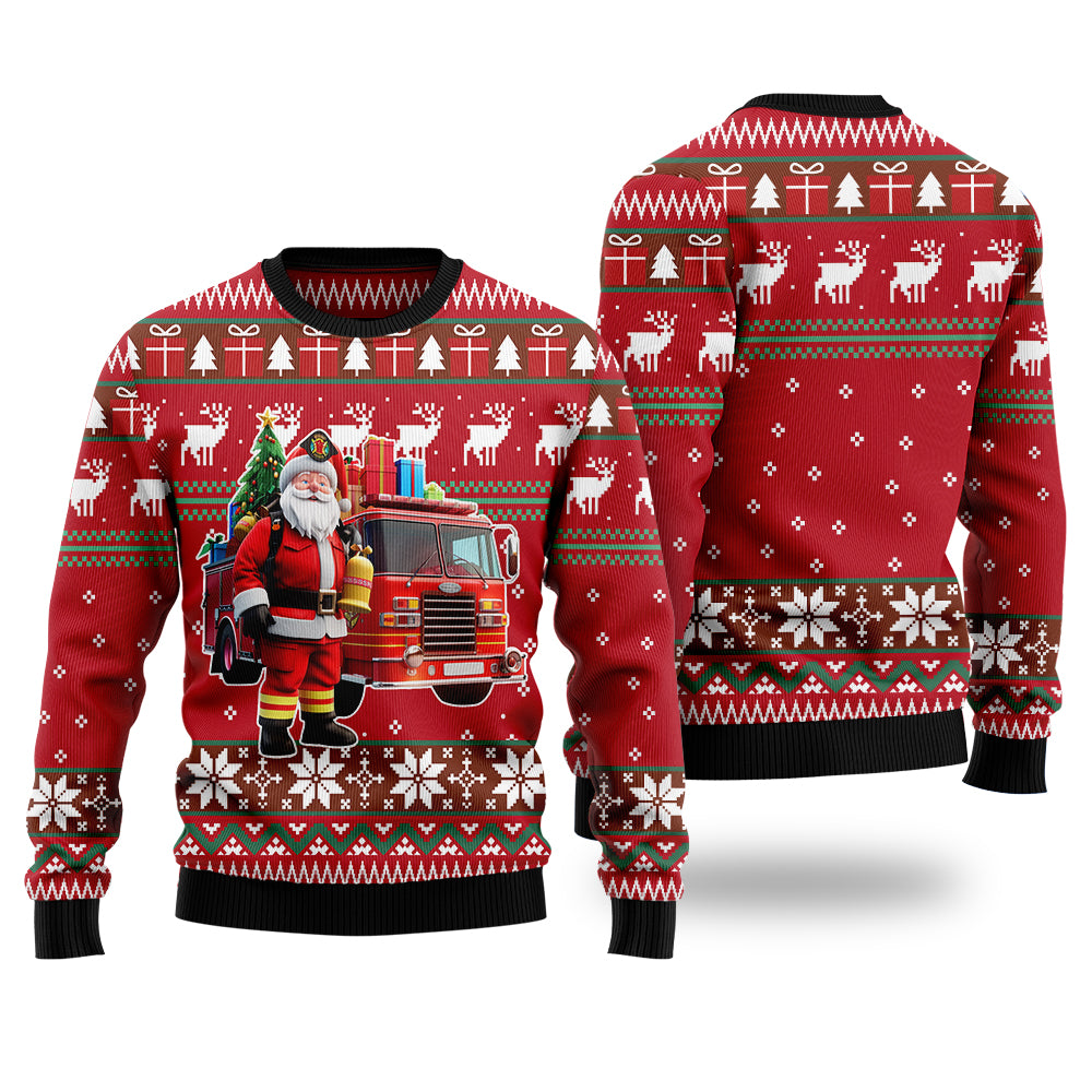 Firefighter Santa Ugly Christmas Sweater