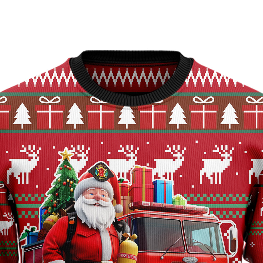 Firefighter Santa Ugly Christmas Sweater