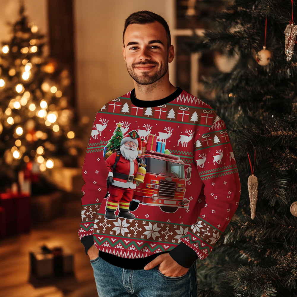 Firefighter Santa Ugly Christmas Sweater