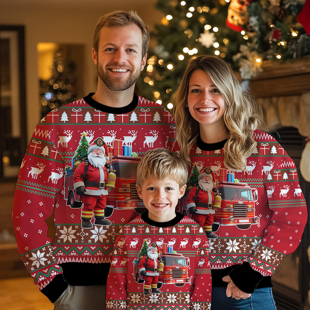 Firefighter Santa Ugly Christmas Sweater
