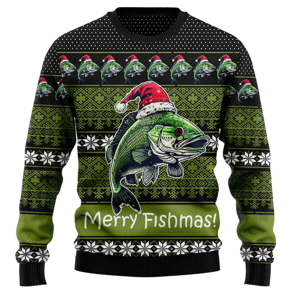 Merry Fishmas Bass Fishing Ugly Christmas Sweater