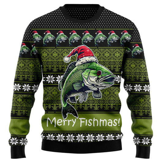 Merry Fishmas Bass Fishing Ugly Christmas Sweater