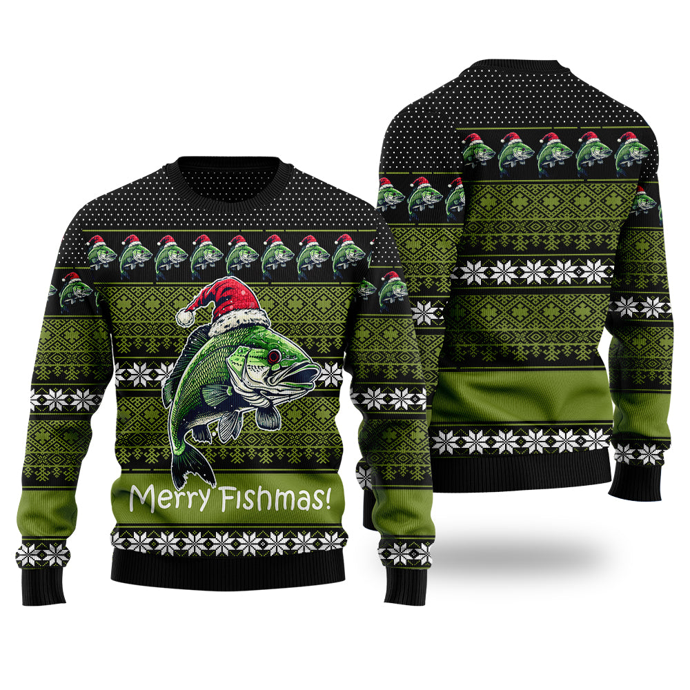Merry Fishmas Bass Fishing Ugly Christmas Sweater