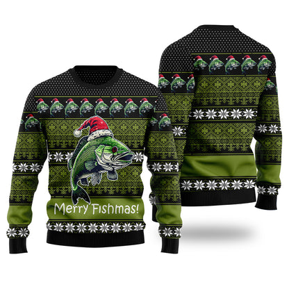 Merry Fishmas Bass Fishing Ugly Christmas Sweater