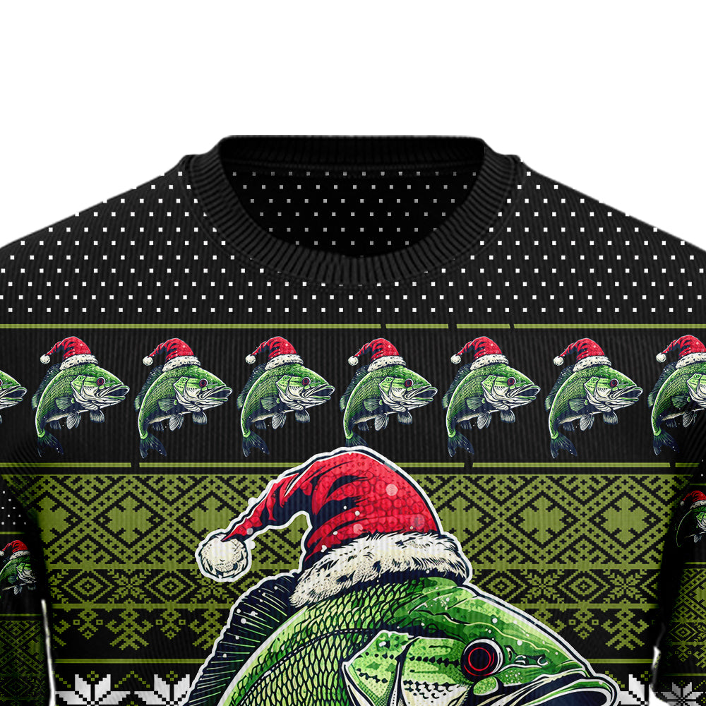 Merry Fishmas Bass Fishing Ugly Christmas Sweater