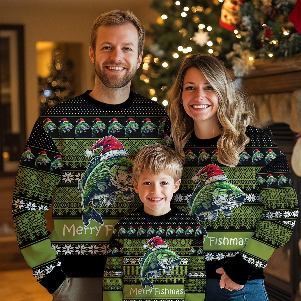 Merry Fishmas Bass Fishing Ugly Christmas Sweater