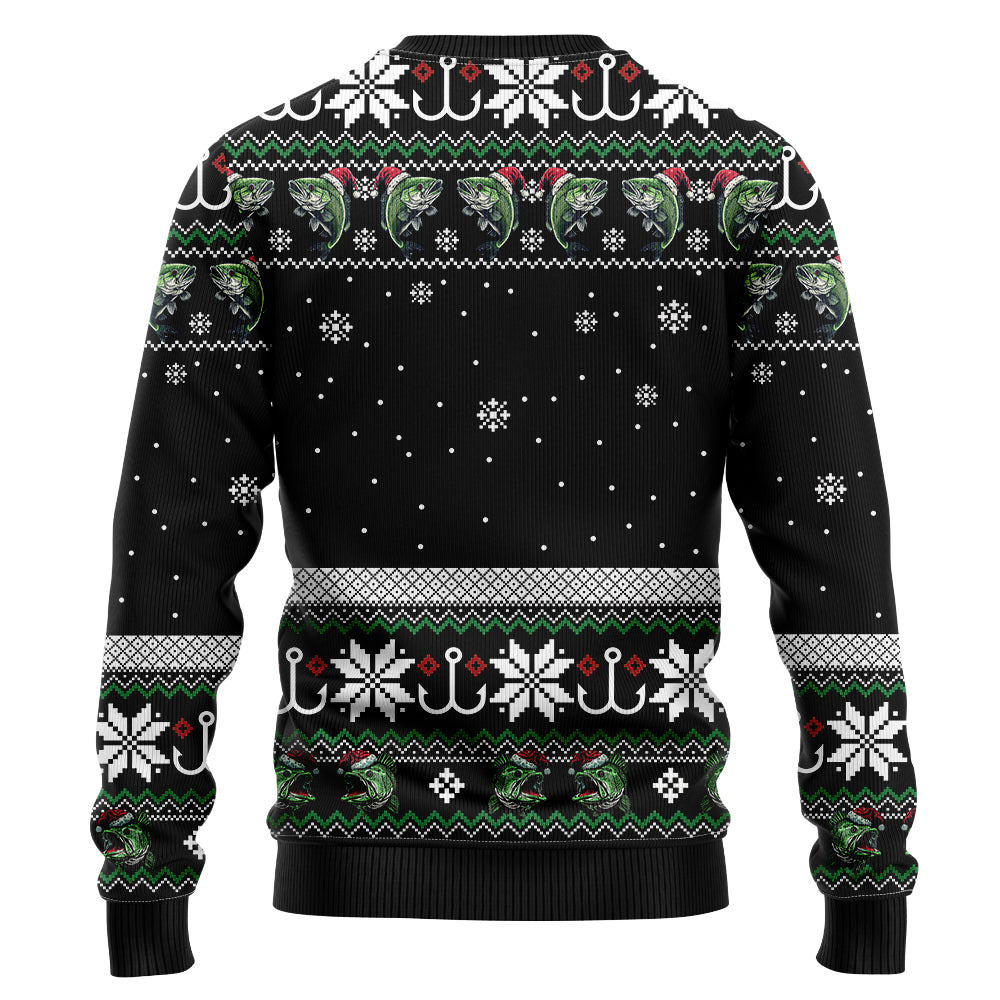 Santa Fishing Ugly Christmas Sweater, Funny Bass Angler Holiday Sweatshirt, Novelty Xmas Party Pullover Men Women